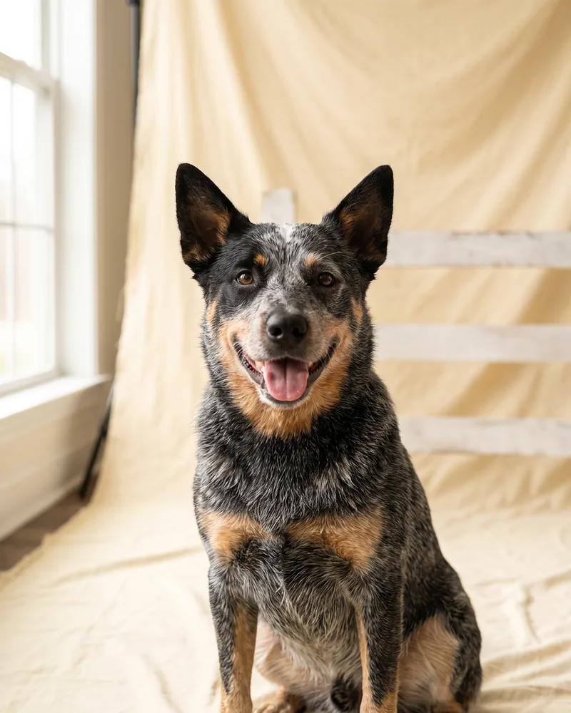 Freshly groomed Blue Heeler portrait